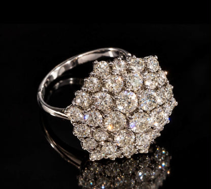 4 Ct Natural Diamond Cluster Ring - 18K White Gold - RRP £10,500