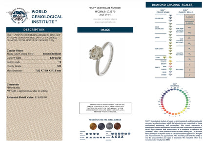 1.9 Ct - Natural Diamond Ring - Platinum - RRP £18,000