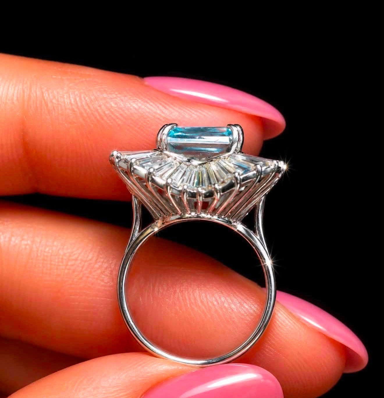 5Ct Aquamarine, 3.5Ct Natural Diamond Ring - 18K White Gold - RRP £16,500