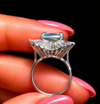 5Ct Aquamarine, 3.5Ct Natural Diamond Ring - 18K White Gold - RRP £16,500