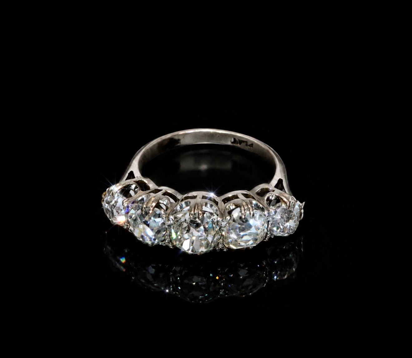 Antique Old Mine Cut Diamond 3.5 Ct Five-Stone Ring – Platinum - RRP £15,500 - Flamingo Gems