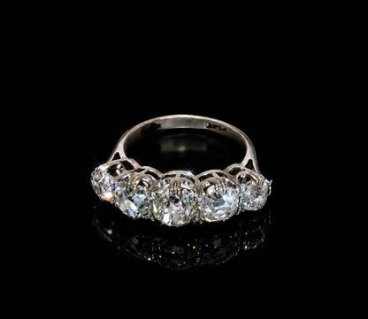 Antique Old Mine Cut Diamond 3.5 Ct Five-Stone Ring – Platinum - RRP £15,500 - Flamingo Gems