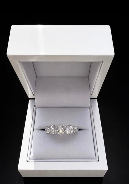 Antique Old Mine Cut Diamond 3.5 Ct Five - Stone Ring – Platinum - RRP £15,500 - Flamingo Gems