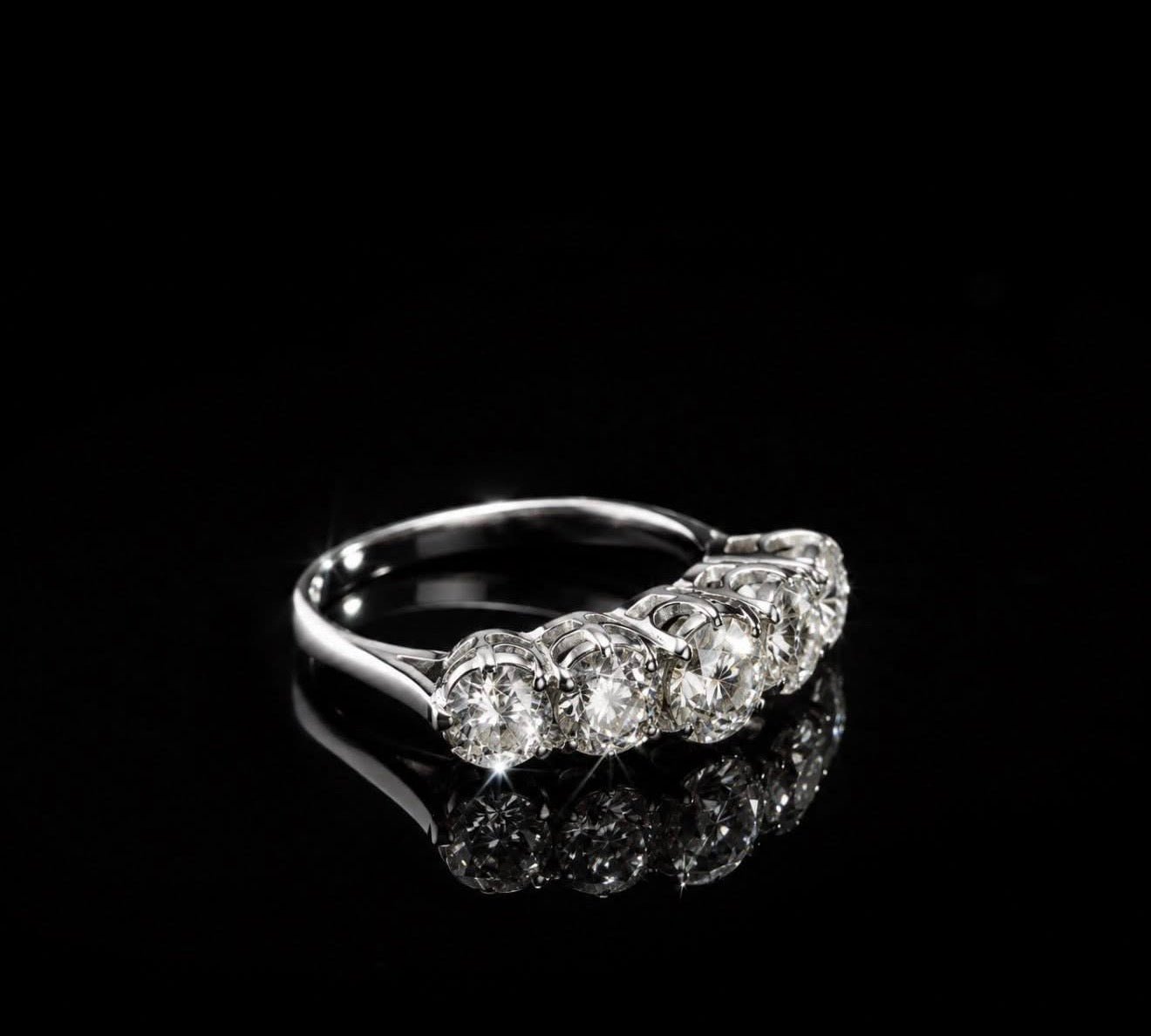 Antique Old Mine Cut Diamond 3.5 Ct Five - Stone Ring – Platinum - RRP £15,500 - Flamingo Gems