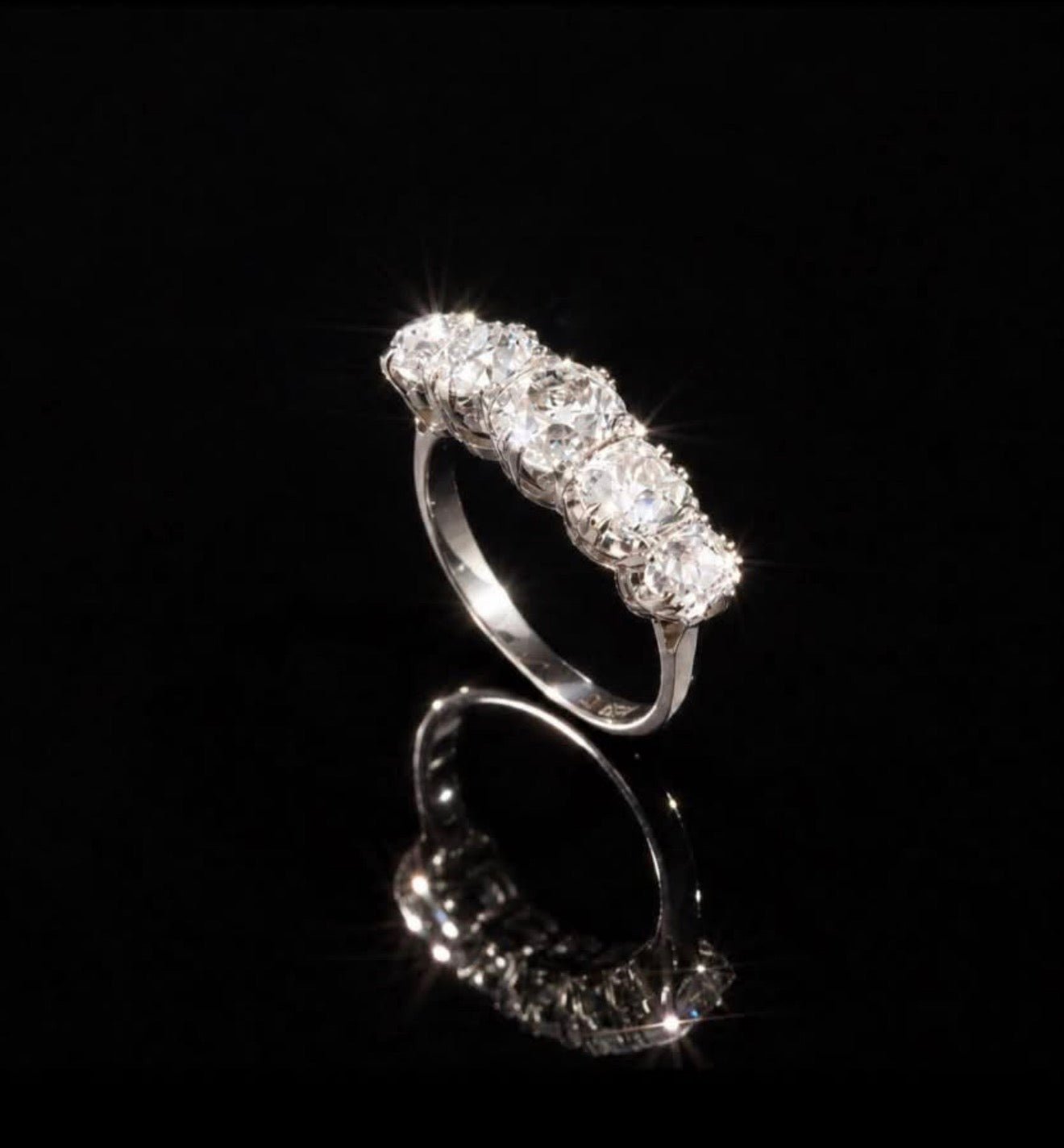 Antique Old Mine Cut Diamond 3.5 Ct Five - Stone Ring – Platinum - RRP £15,500 - Flamingo Gems