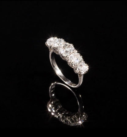 Antique Old Mine Cut Diamond 3.5 Ct Five - Stone Ring – Platinum - RRP £15,500 - Flamingo Gems
