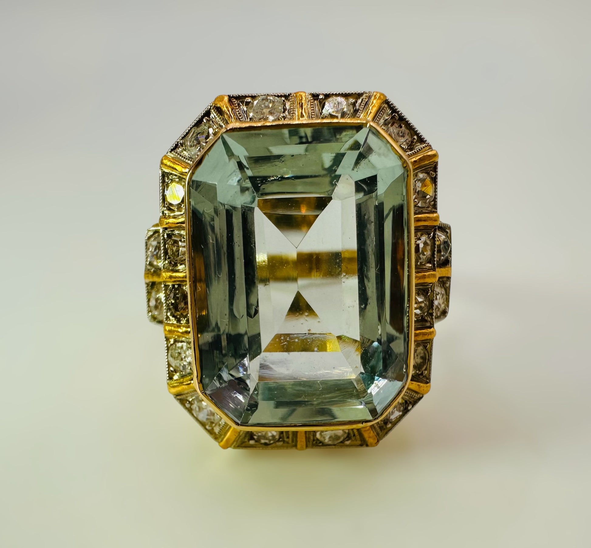 Art Deco 10.00ct Aquamarine & Diamond Ring - Flamingo Gems