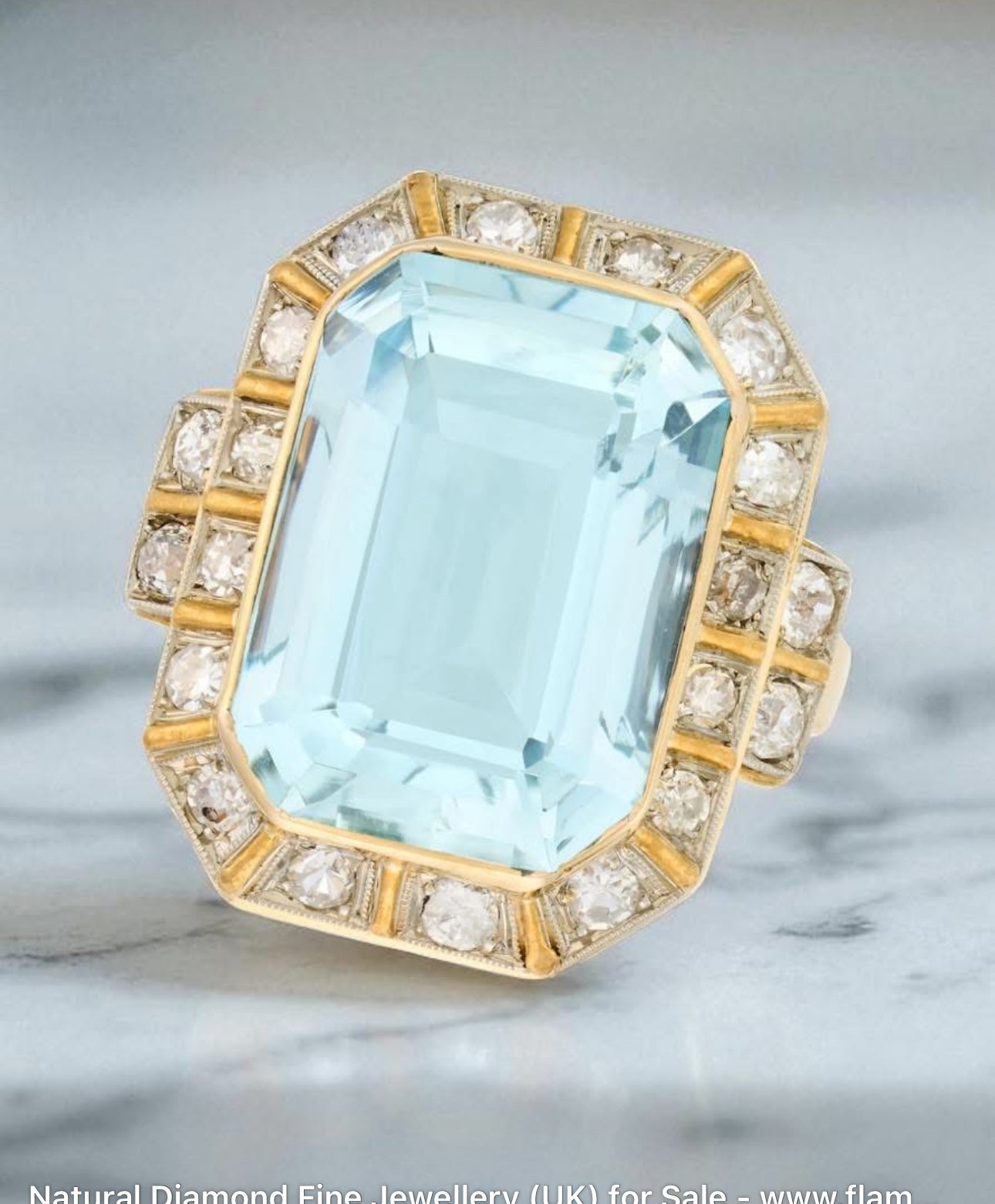 Art Deco 10.00ct Aquamarine & Diamond Ring - Flamingo Gems