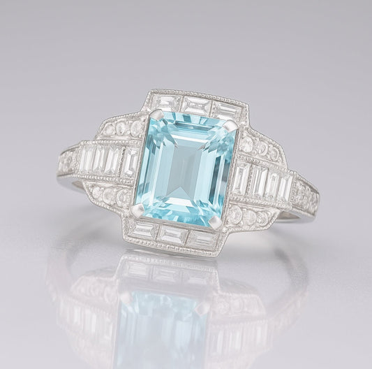 🌟 ART DECO HEAVEN: Aquamarine & Diamond Showstopper - £18k White Gold - WGI Certificate £7,200 - Flamingo Gems