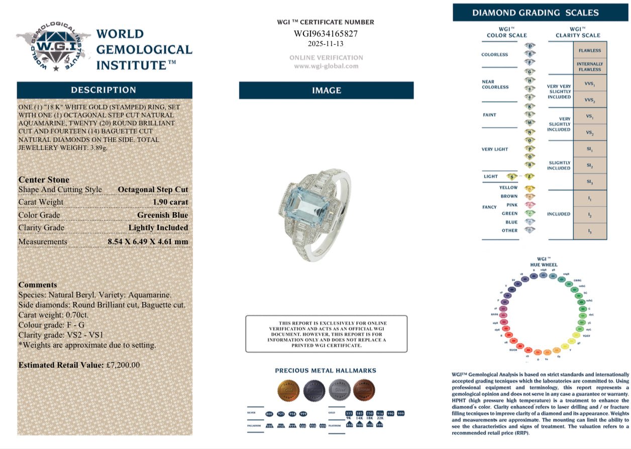 🌟 ART DECO HEAVEN: Aquamarine & Diamond Showstopper - £18k White Gold - WGI Certificate £7,200 - Flamingo Gems