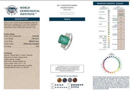 BLACK FRIDAY - 5.50 Ct Emerald, 0.80 Ct Diamond Ring Platinum - WGI Valuation £21,000 - Flamingo Gems