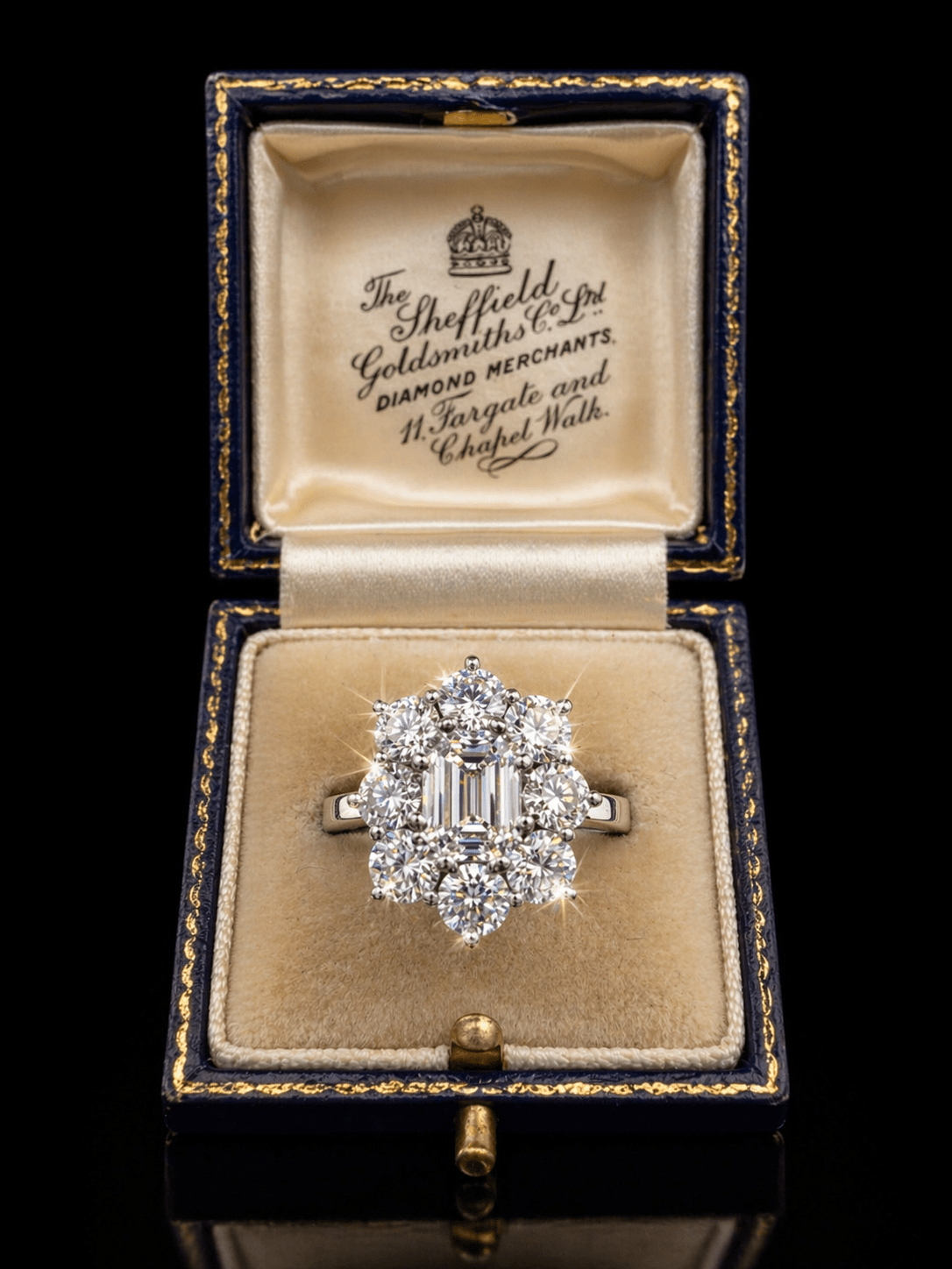 Diamond Emerald Cut Cluster Ring – 1.00ct Centre + 1.50ct Side Diamonds in 18ct White Gold - RRP £12,000 - Flamingo Gems