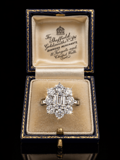 Diamond Emerald Cut Cluster Ring – 1.00ct Centre + 1.50ct Side Diamonds in 18ct White Gold - RRP £12,000 - Flamingo Gems