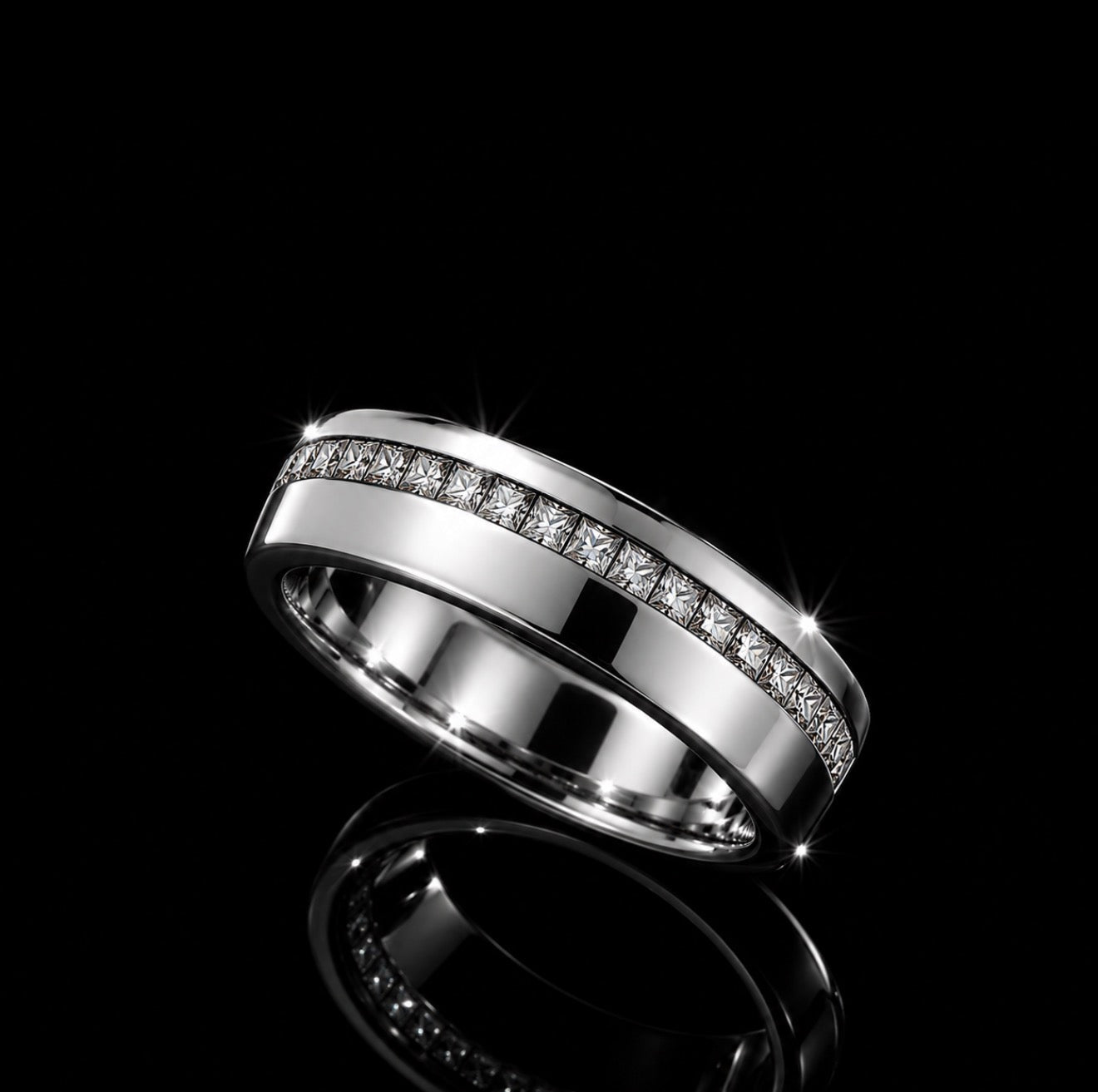 HEAVY SOLID PLATINUM PRINCESS CUT DIAMOND BAND, 0.6 Ct Natural Diamond - RRP £4,500 - Flamingo Gems