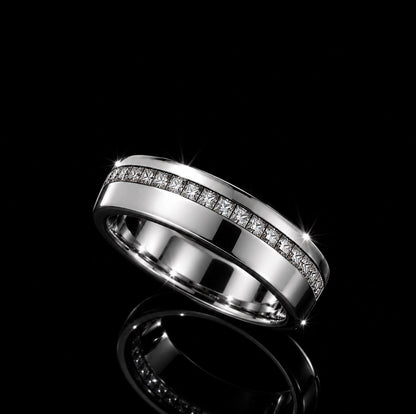 HEAVY SOLID PLATINUM PRINCESS CUT DIAMOND BAND, 0.6 Ct Natural Diamond - RRP £4,500 - Flamingo Gems