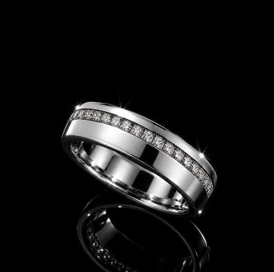HEAVY SOLID PLATINUM PRINCESS CUT DIAMOND BAND, 0.6 Ct Natural Diamond - RRP £4,500 - Flamingo Gems