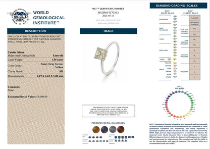 IGI & WGI Certified • Natural Fancy Gray Green Yellow Diamond Ring• 1.50 Carat, SI1 - 14K White Gold - RRP £9k - Flamingo Gems