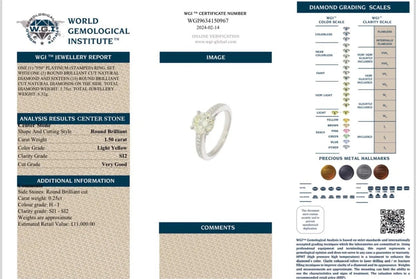 Platinum 1.75 Ct Diamond Engagement Ring - WGI Certificate £11,000 - Flamingo Gems