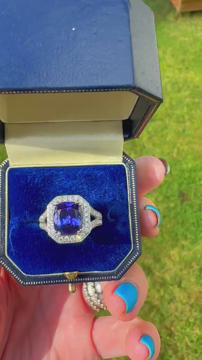 6.38 Ct Tanzanite & Natural Diamond 0.63 Carat Ring – 18k White Gold - WGI Certificate £13,500