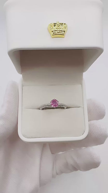 0.65 Unheated Pink Sapphire and Natural Diamond Ring - 18k White Gold - WGI Certificate £2,780