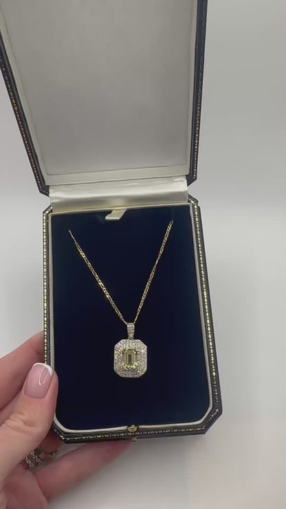 ✨ Unique 3ct Epidote & 1 ct Natural Diamond Pendant 18k Gold Pendant/9K Gold Chain