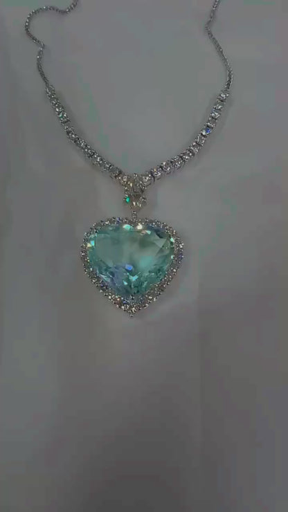 REDUCED - 19.45 Ct Aquamarine and 3.85 Ct Natural Diamond Necklace -Platinum - WGI Certificate/Valuation £37,800