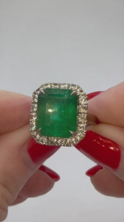 💚 8.84CT NATURAL ZAMBIAN EMERALD & 1 CT NATURAL DIAMOND PLATINUM RING 💚 RRP £16,500