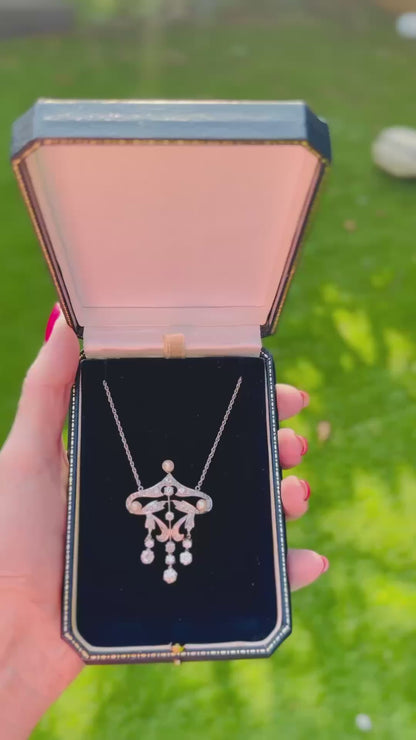 2.90 Ct Diamond Belle Epoque and Pearl Necklace - WGI Certificate £9,900
