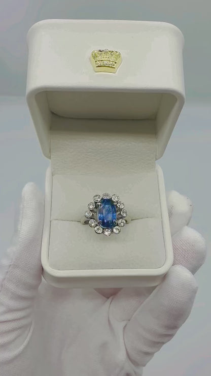 4.60 Ct Natural Unheated/Untreated Ceylon Blue Sapphire/0.96 Ct Diamonds Antique Art Deco Ring - WGI Certificate £12,000