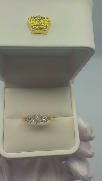 0.85 Old Mine Cut Diamond Trilogy Ring - 18K Yellow Gold - WGI Certificate £4,800