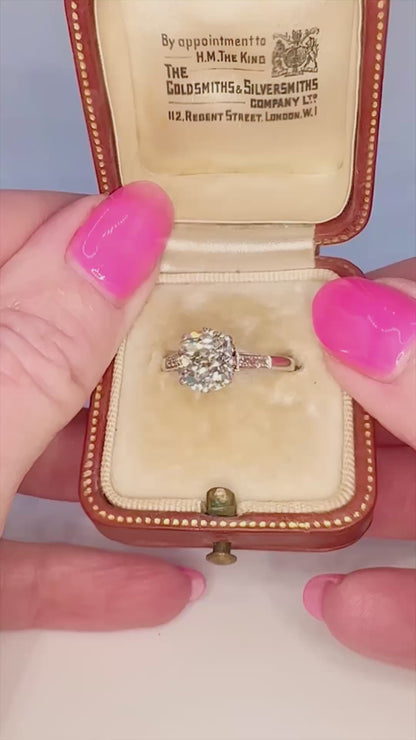 2.21 Ct Antique Cushion Cut Diamond Ring – G/SI2 – 18K White Gold & Platinum – Size L - WGI Valuation £20,000