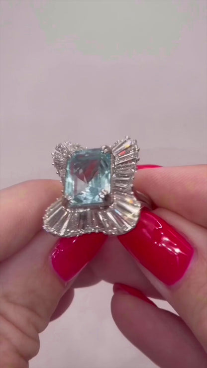 5Ct Aquamarine, 3.5Ct Natural Diamond Ring - 18K White Gold - RRP £16,500