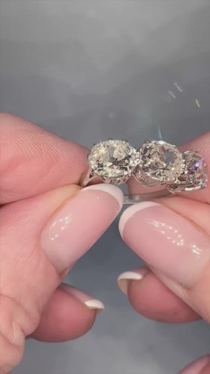 ✨ 4.00ct Old Mine Cut Diamond Trilogy Ring – Platinum ✨