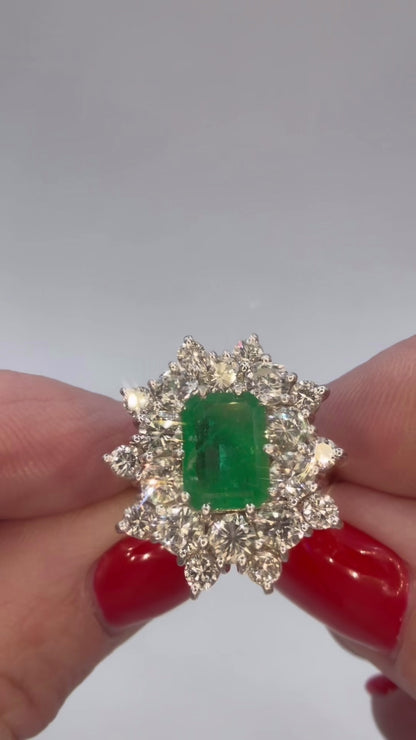 2.00ct Zambian Emerald and 2.30 Ct Natural Diamond Ring – 18k White Gold - RRP £9,000