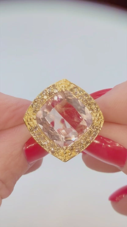 ✨6.85ct Certified Natural Morganite Statement Ring – 14K Gold - RRP - £8,800