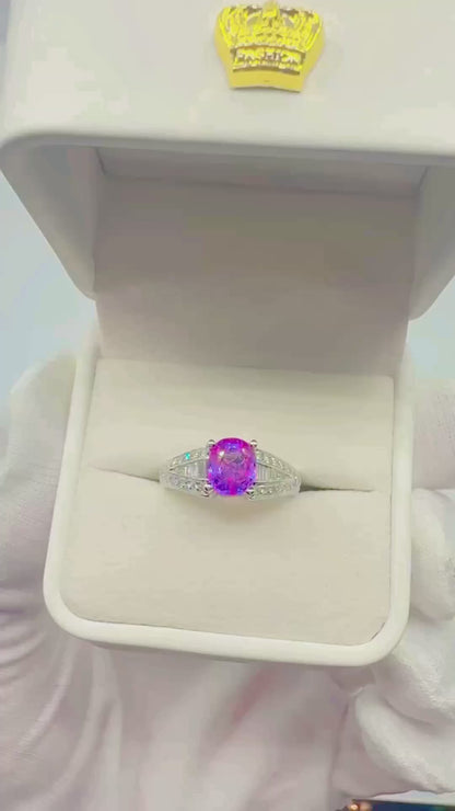1.36 Ct Untreated Ceylon Sapphire and 0.45 Ct Diamond Ring - 18k White Gold - WGI Certificate £6k