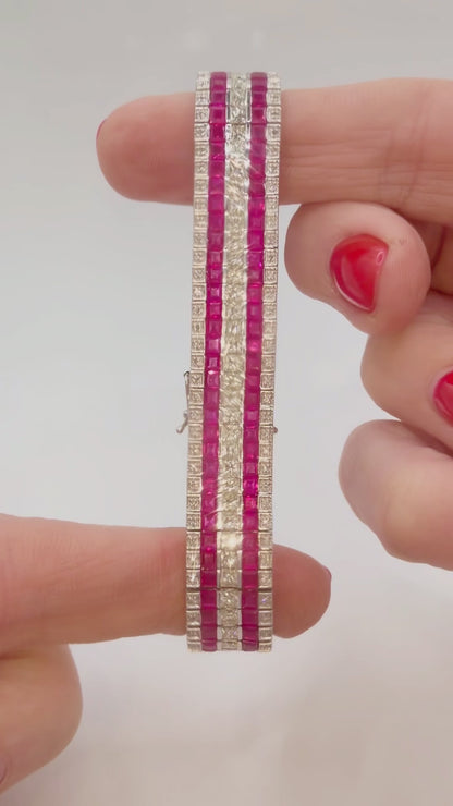 🔥 15 Ct Burmese Ruby and 6 Ct Natural Diamond Bracelet – 28.38ct Total | 18ct White Gold |🔥