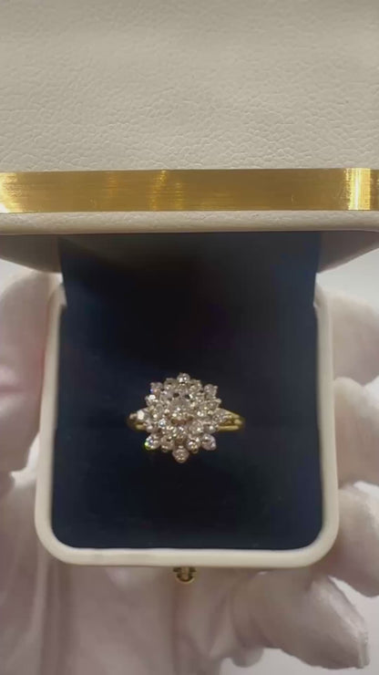 1 Ct Natural Diamond Cluster Ring, 18k Gold - WGI Certificate £2,800