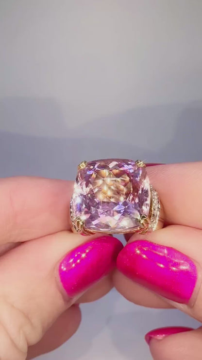 13 Ct Kunzite and Diamond Ring - 18Ct White and Yellow Gold - RRP £7,200