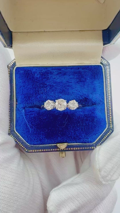 0.70 Ct Natural Old European Cut Diamond Trilogy Ring 18k Gold - WGI Certificate £2800