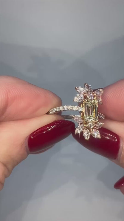 Fancy Natural Yellow and Pink Diamond Blossom Ring - 18K Gold - 1.58 Ct - RRP £10,000