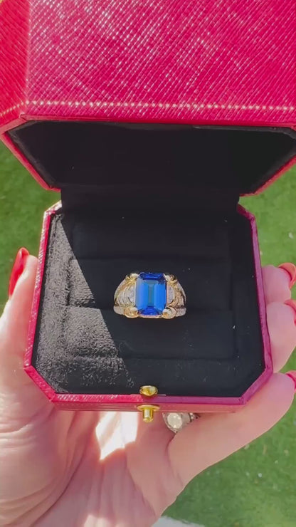 4.65 Ct Tanzanite, 1 Ct Natural Diamond Ring, 18 Ct Yellow Gold - WGI Certificate £15,000