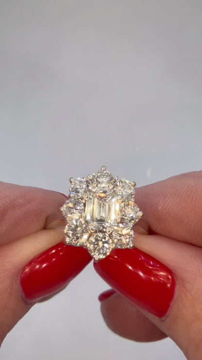 Diamond Emerald Cut Cluster Ring – 1.00ct Centre + 1.50ct Side Diamonds in 18ct White Gold - RRP £12,000