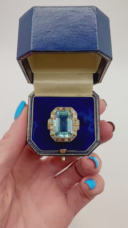 Art Deco 10.00ct Aquamarine & Diamond Ring
