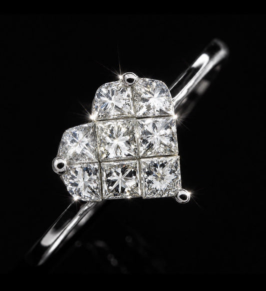Princess Cut Diamond Heart Ring - 18K White Gold - RRP£3,100 - Flamingo Gems