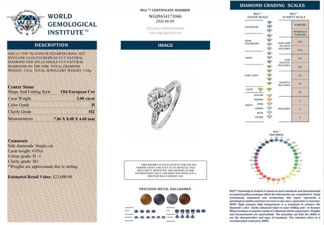 RARE OLD EUROPEAN CUT 2.05 CT NATURAL DIAMOND RING - RRP £23k - Flamingo Gems