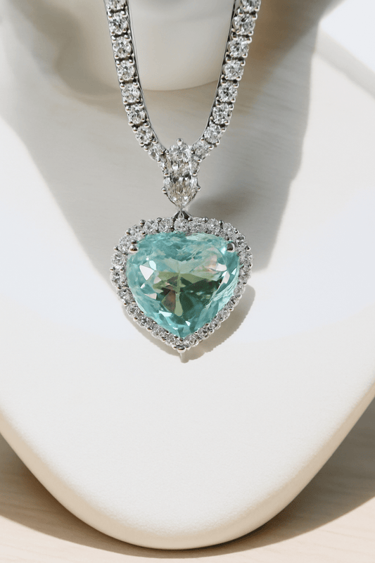 REDUCED - 19.45 Ct Aquamarine and 3.85 Ct Natural Diamond Necklace - Platinum - WGI Certificate/Valuation £37,800 - Flamingo Gems