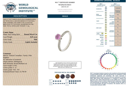 VALENTINE PROMOTION - 0.65 Unheated Pink Sapphire and Natural Diamond Ring - 18k White Gold - WGI Certificate £2,780 - Flamingo Gems