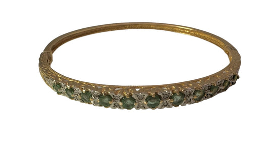 Vintage Emerald and Diamond Bangle - 9 Ct Gold - WGI Certificate £3200 - Flamingo Gems