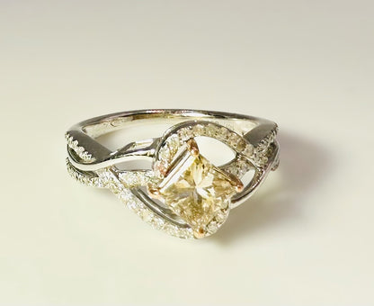 XMAS SALE - 1.39 Carat Champagne and Colourless Diamond Ring, 14 Carat White and Rose Gold - WGI Valuation £3450 - Flamingo Gems